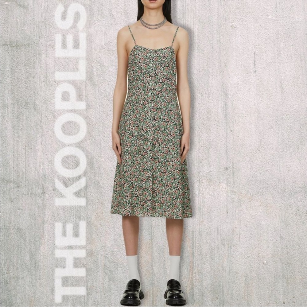 The Kooples Green Floral Slip Midi Dress